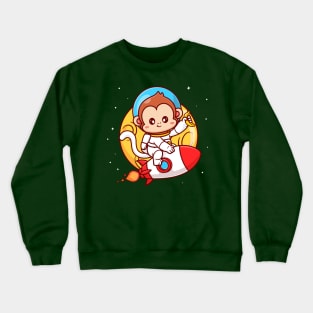 Cute Monkey Astronaut Riding Rocket In Moon Space With  Banana Cartoon Crewneck Sweatshirt